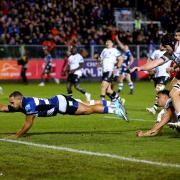 Olliw Lawrence scored one of Bath's tries in the 20-19 win over Bristol Bears