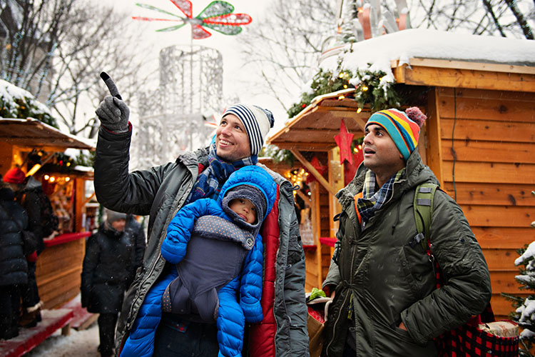 Family walks in snow