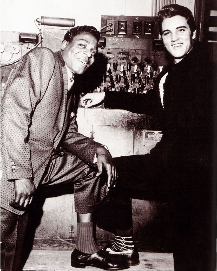 Blues artist Brook Benton and Presley, backstage at the WDIA Goodwill Revue, 1957 (Credit: Getty Images)