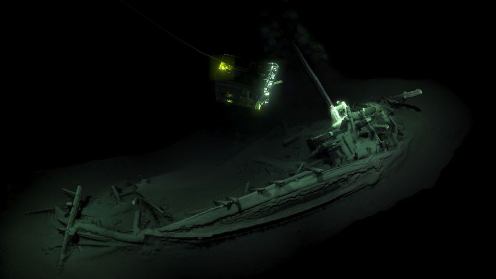 Maritime archaeologists discovered the world’s oldest intact shipwreck (pictured), a Greek trading ship from around 400BC (Credit: Black Sea MAP)