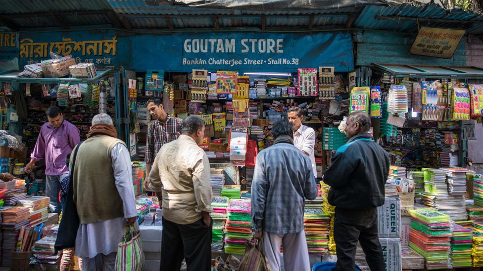 Group of men at College Street book market, Kolkata