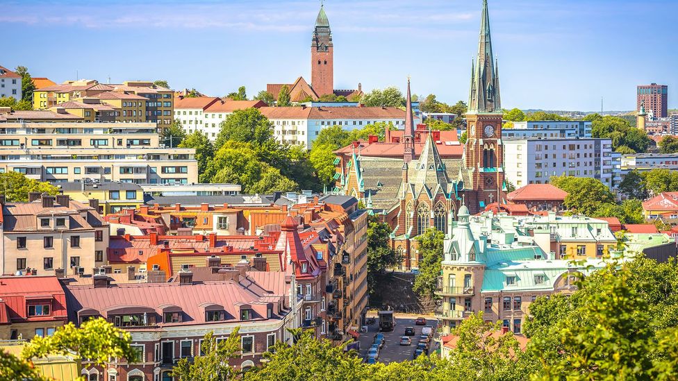 Panoramic view over Gothenburg rooftops