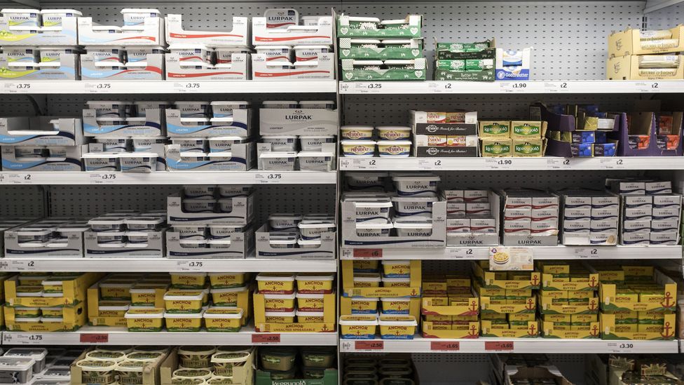 Packets of butter and margarine in a supermarket in the UK (Credit: Getty Images)